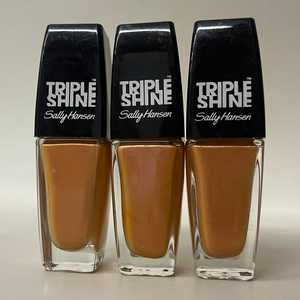 Lot of 3 Sally Hansen Triple Shine Nail Polish 120 Clam Up Golden Orange Metalic